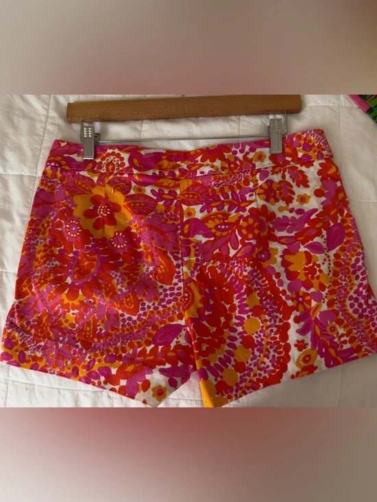 Trina Turk Vibrant Pink and Orange Floral High-Waist Shorts - Picture 2 of 3